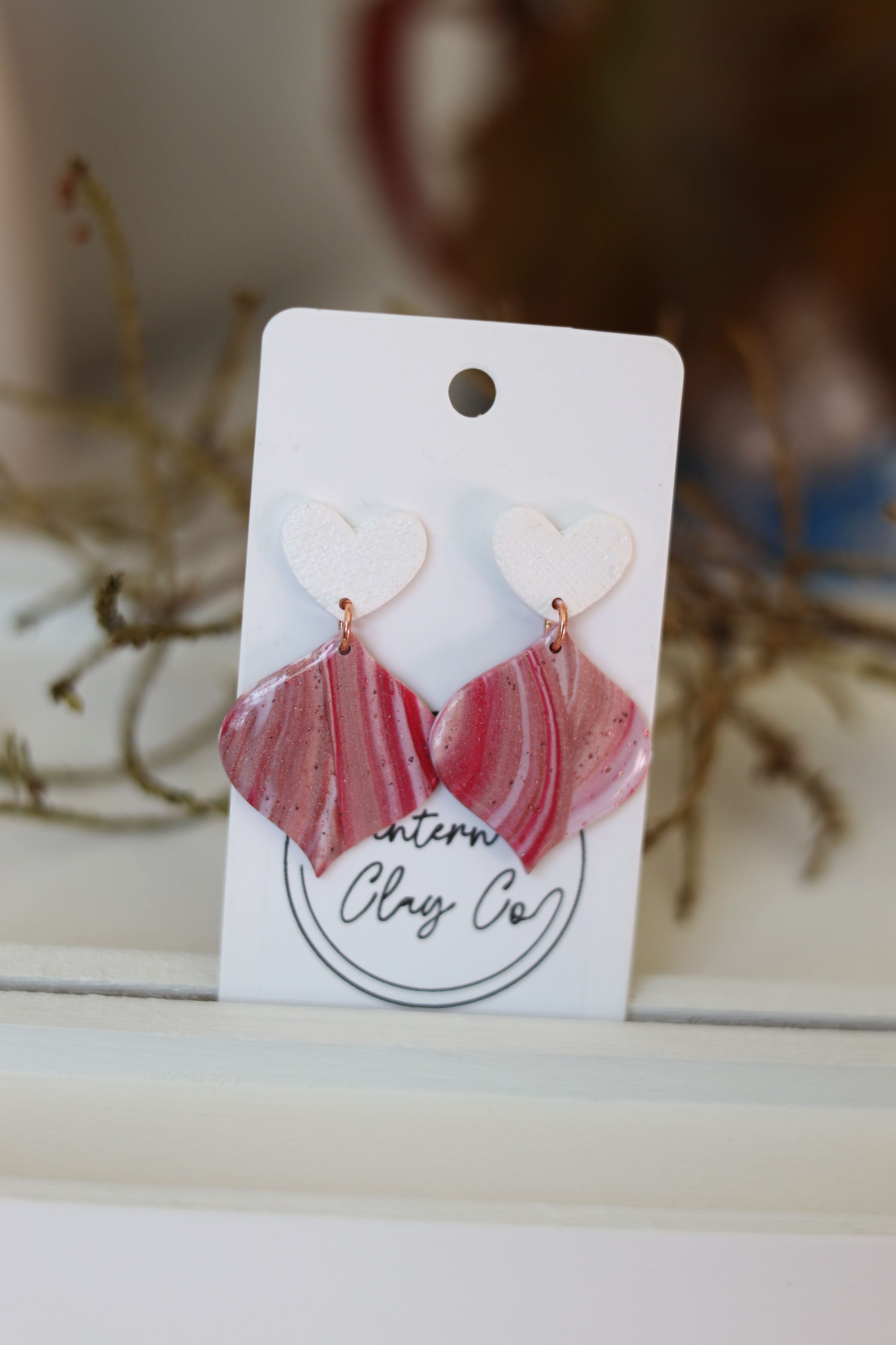 Pink,beige and white dangle earrings