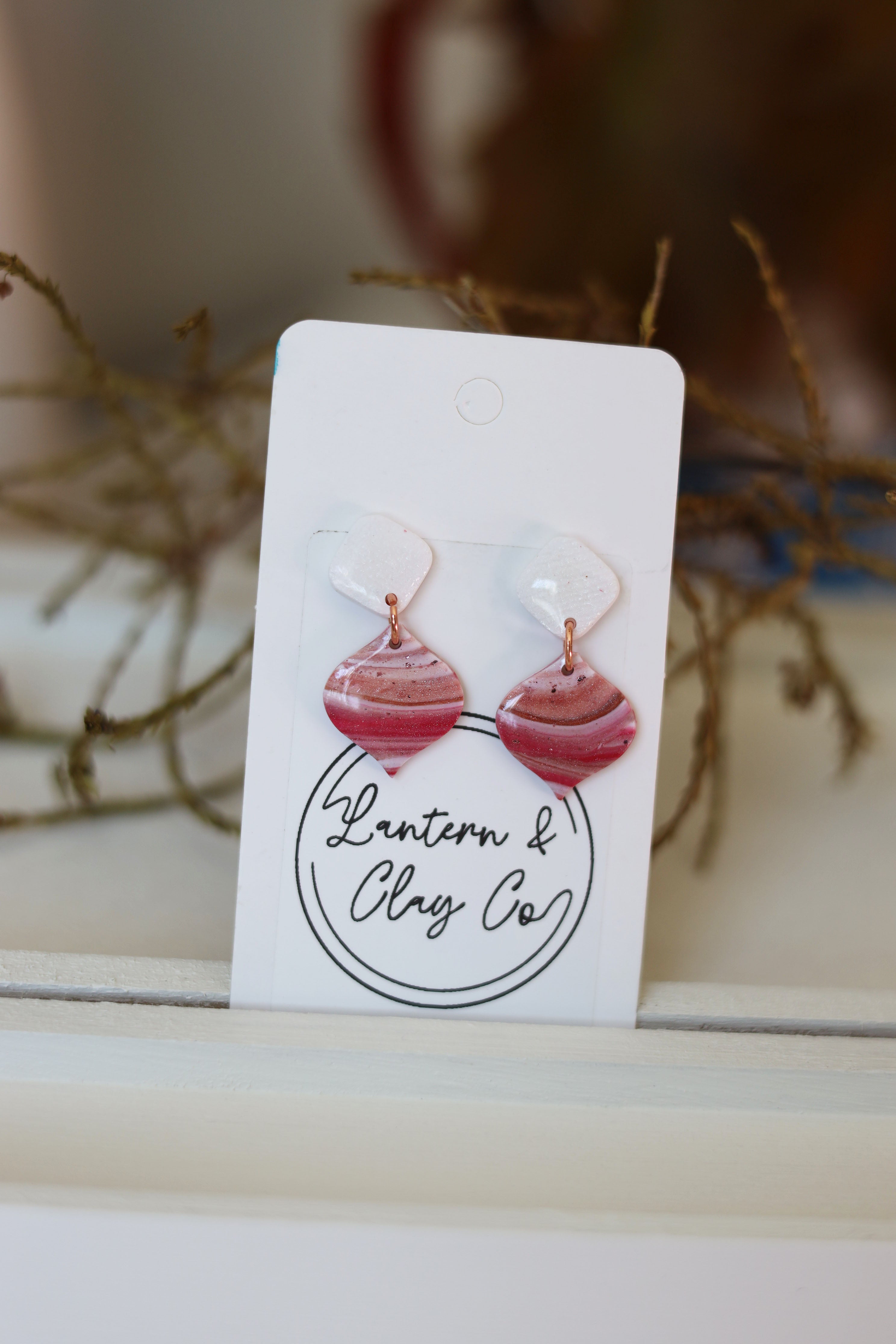 Pink,beige and white dangle earrings