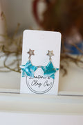 Starry blue and white dangle earrings