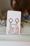 Printed flower white dangle earrings