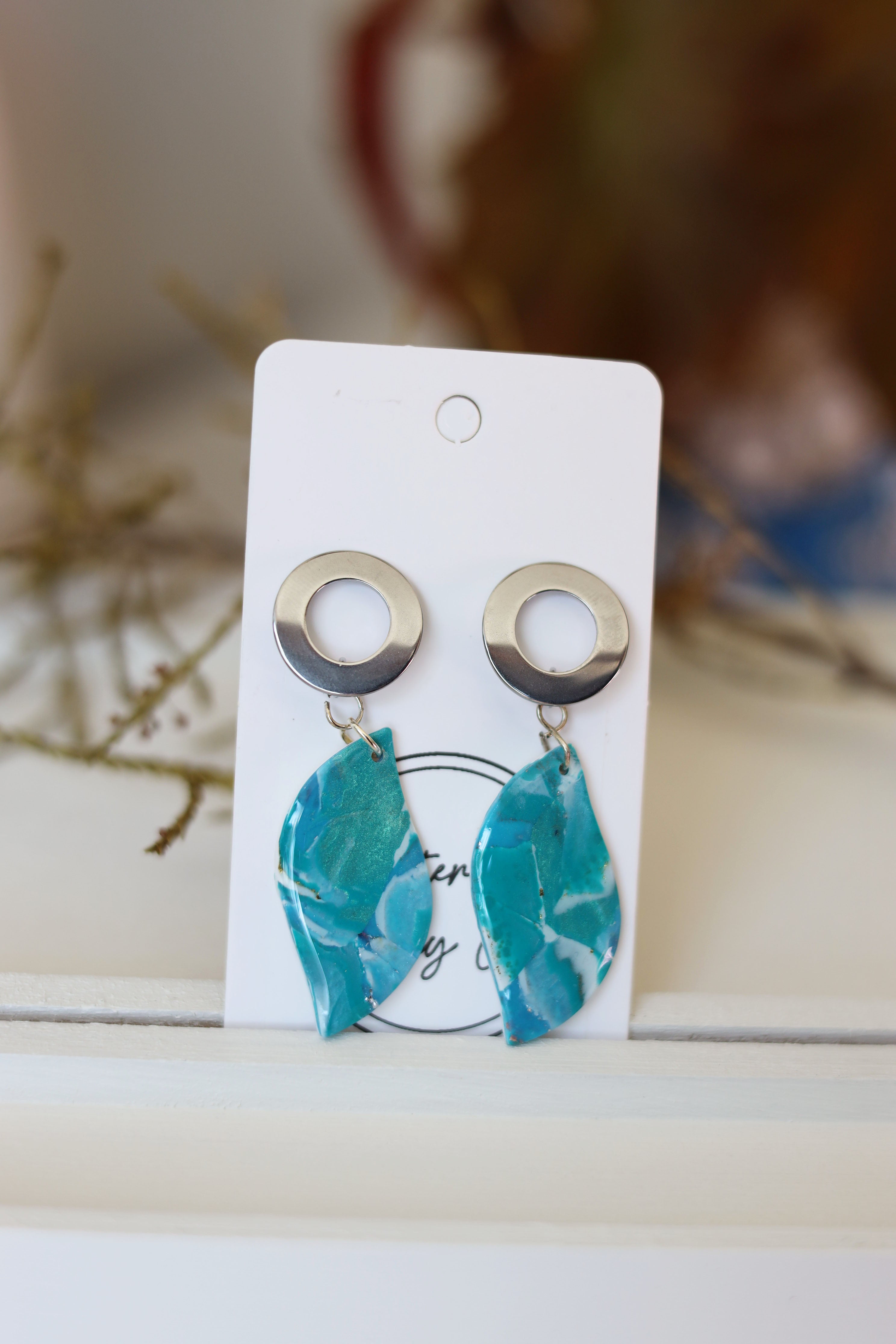 Blue, White & Green dangle earrings
