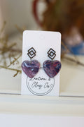 Purple and pink heart dangle earrings