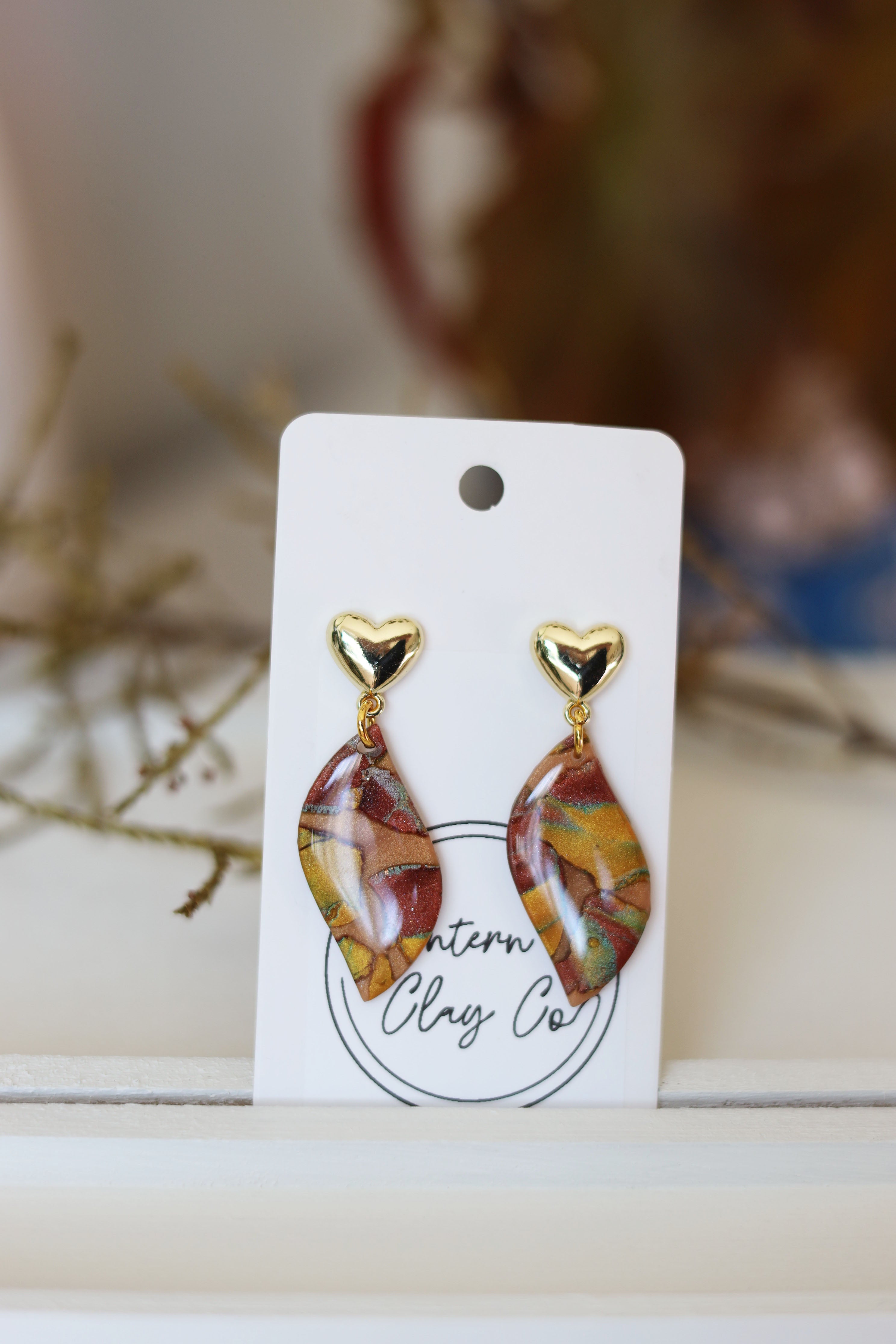 Golden brown, gold & bronze dangle earrings