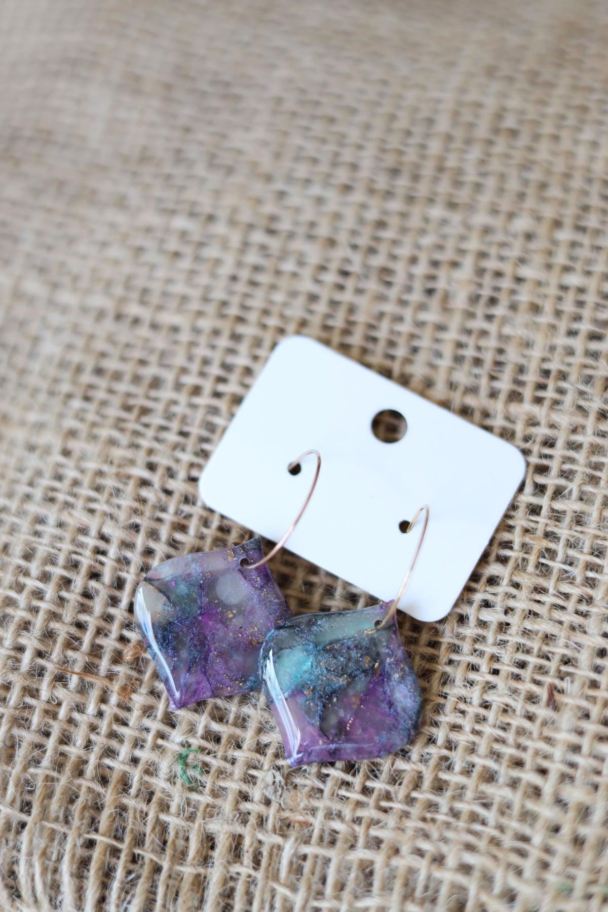 Purple & green faux stone, plated with rose gold hoop earrings