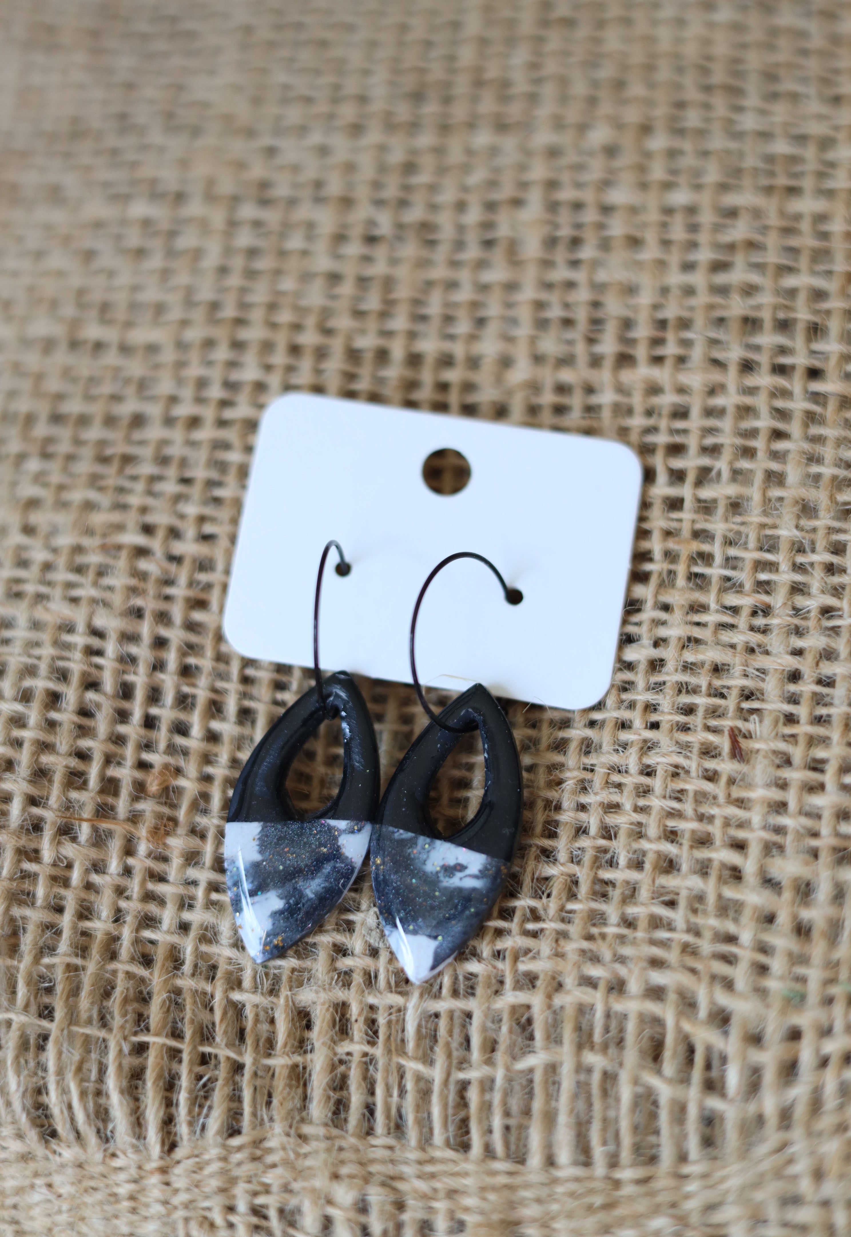 Black and white dangle earrings