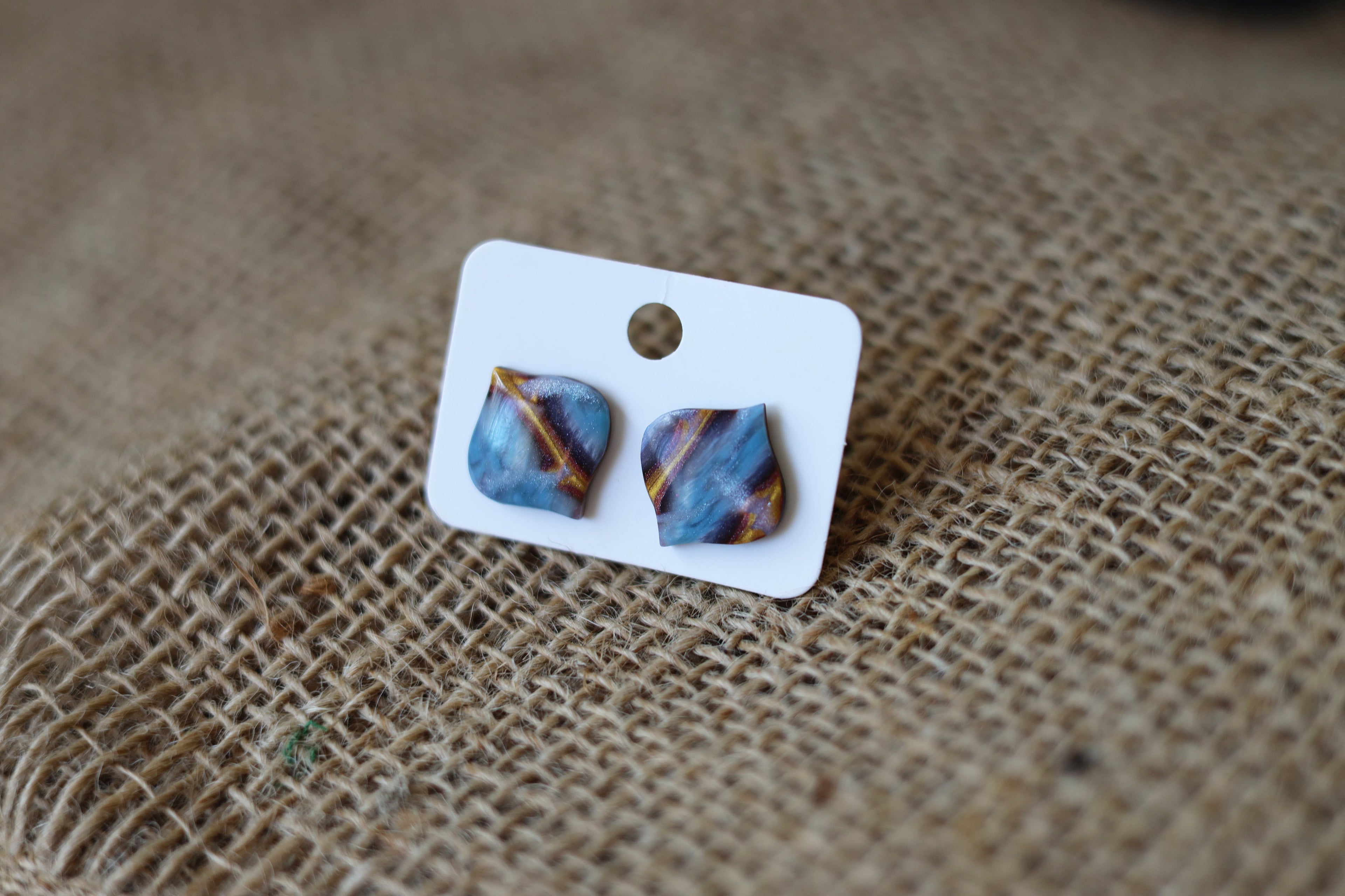 Blue, gold & bronze earrings