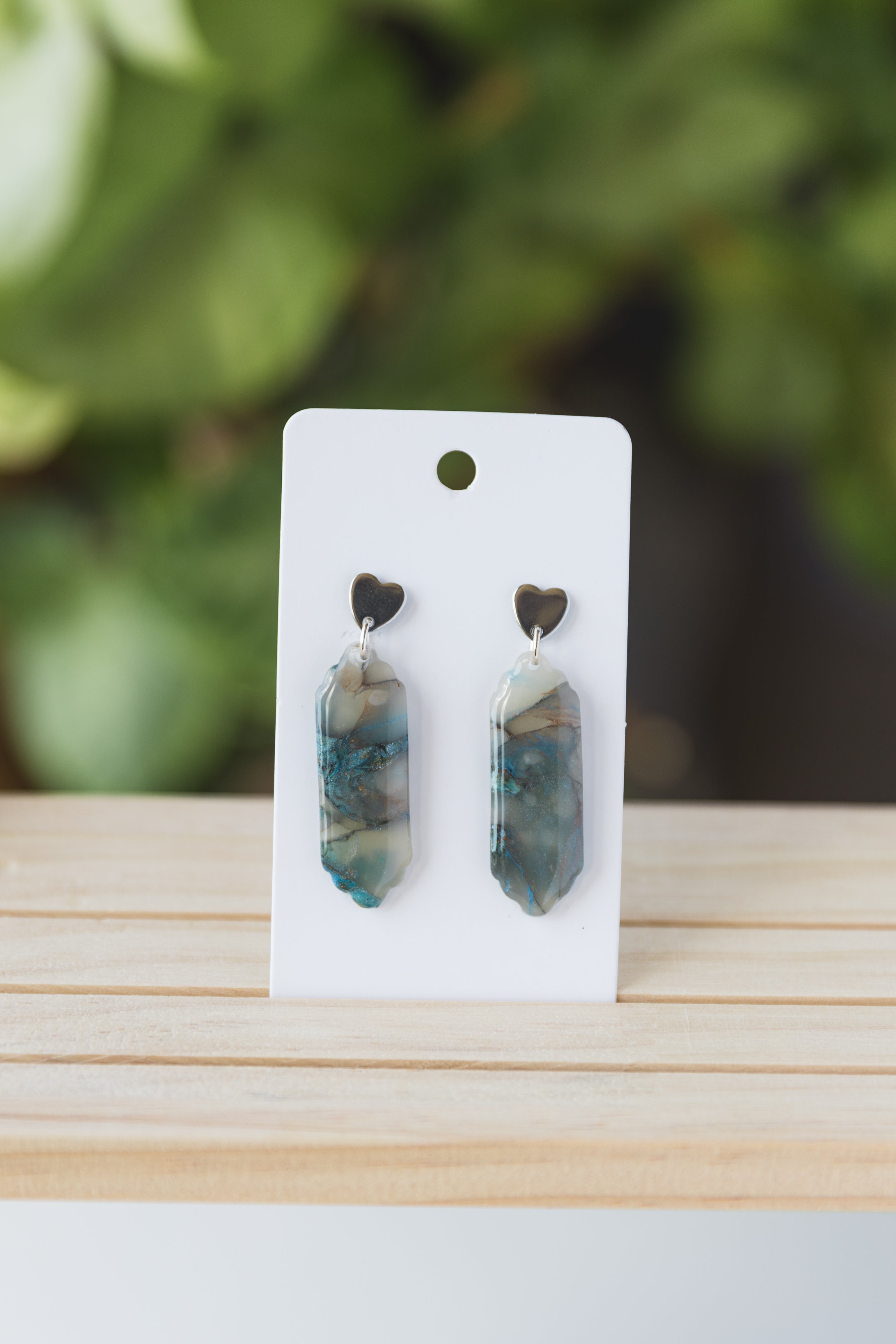 Blue and grey translucent dangle earrings