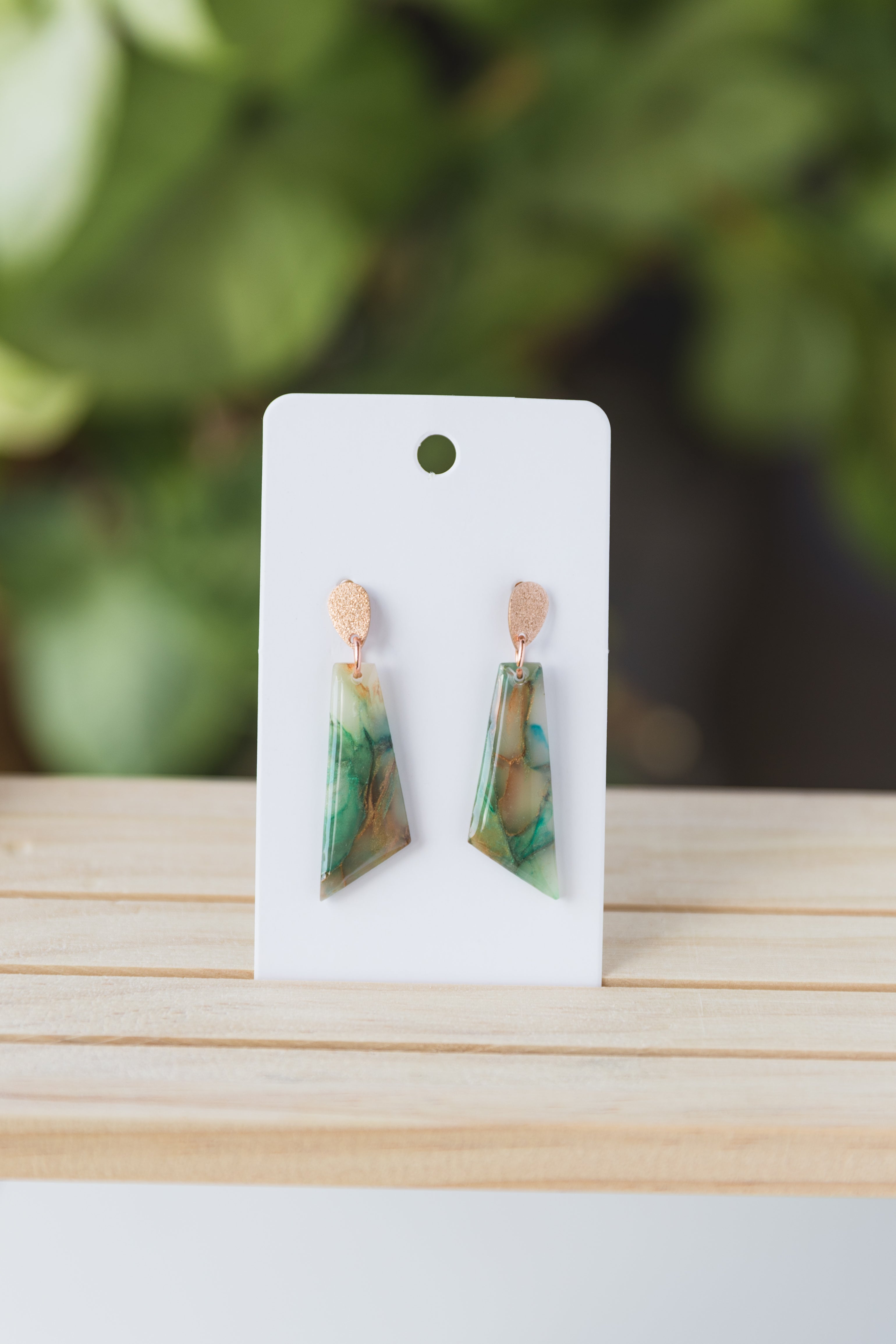 Green faux stone with rose gold foil
