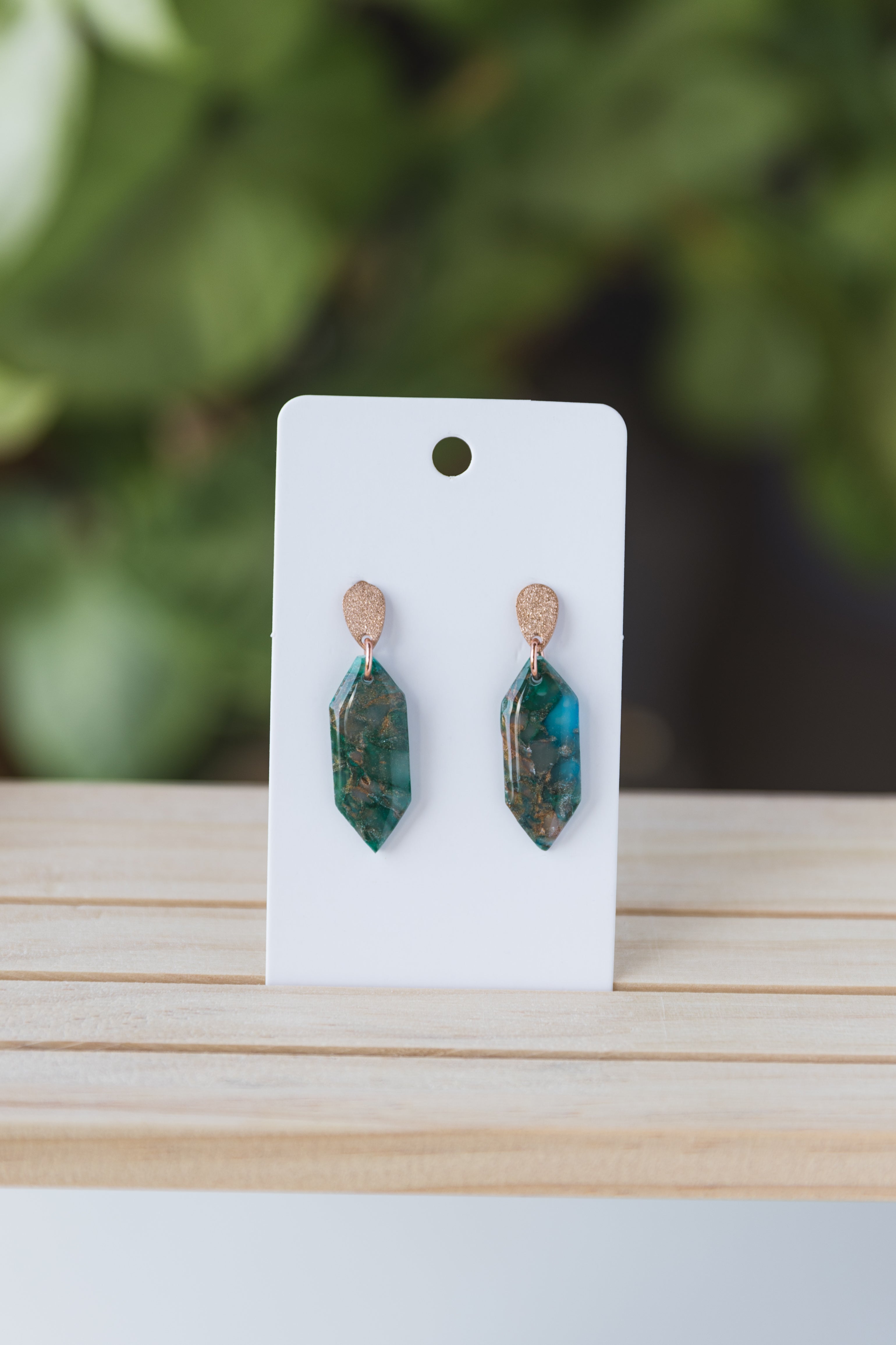 Green faux stone with rose gold foil