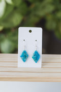 Blue and green faux stone dangle earrings