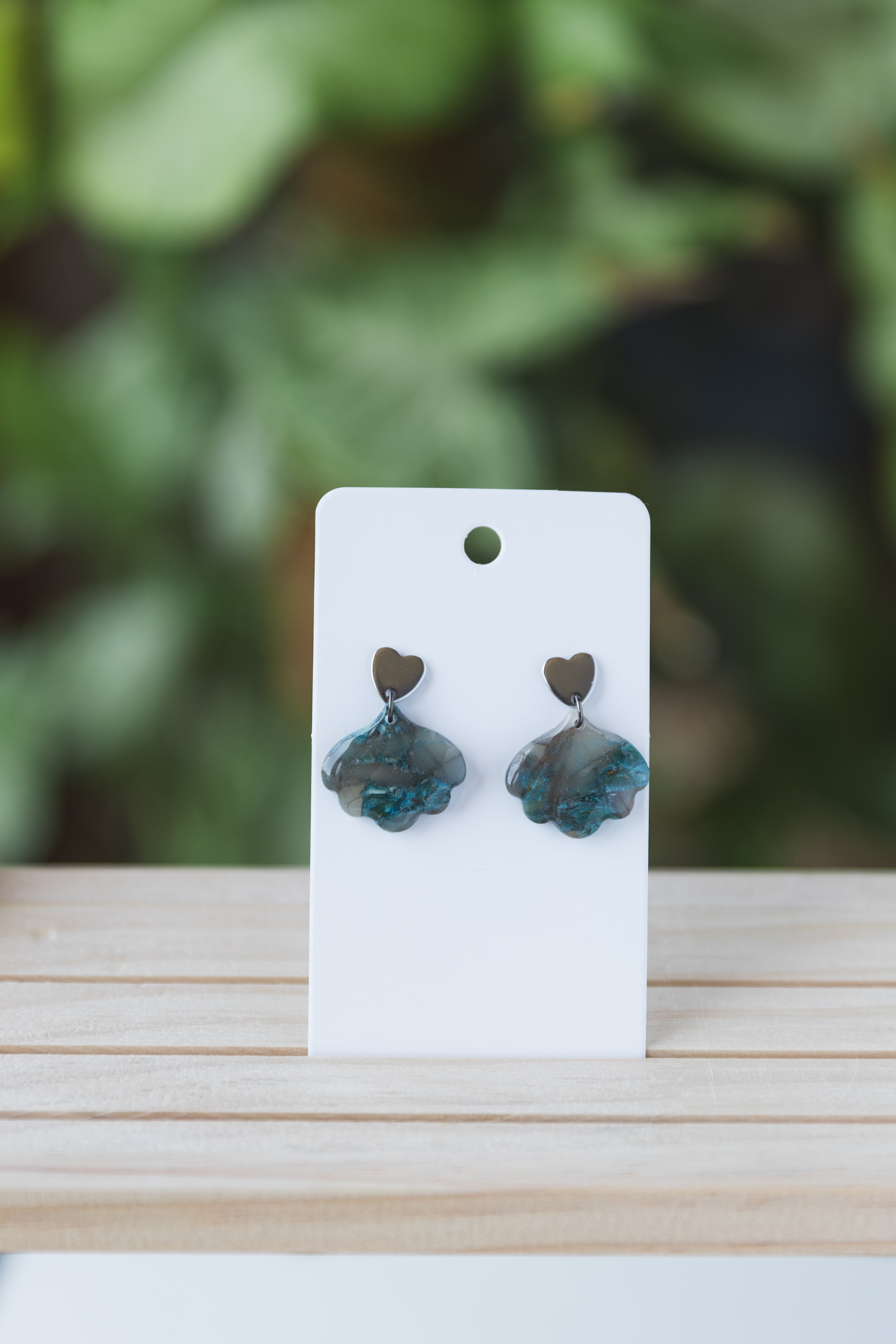 Blue and grey translucent dangle earrings