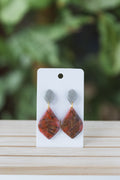 Red and grey faux stone dangle earrings