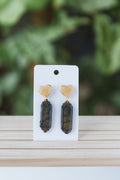 Yellow with gold printed on black dangle earrings