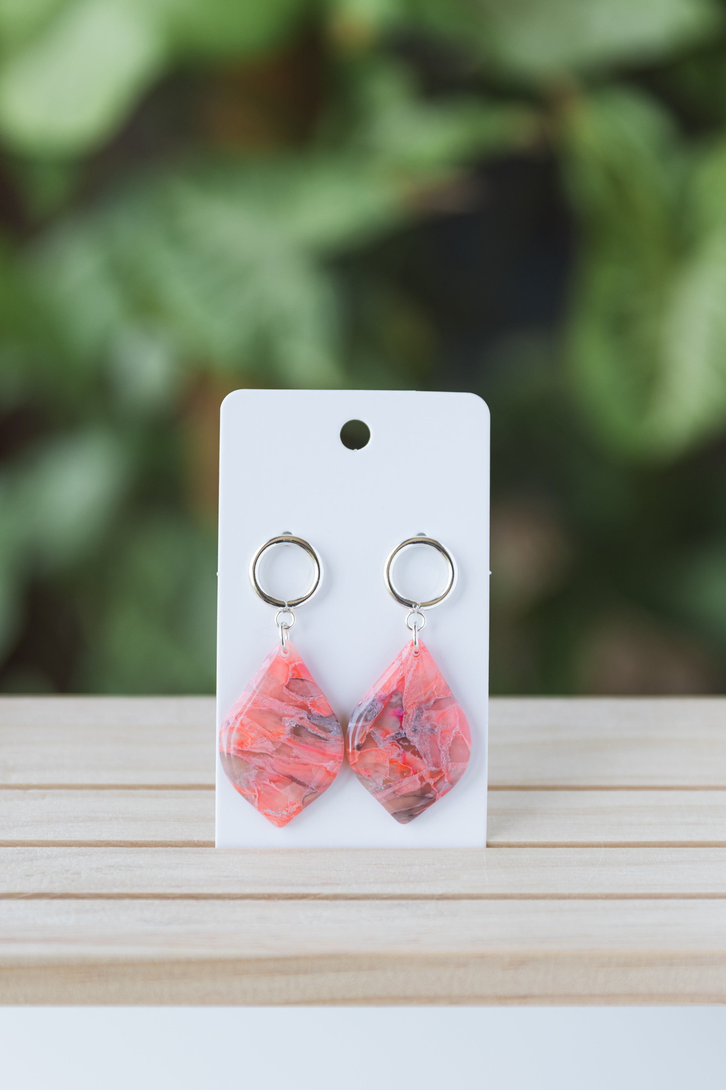 Pink and grey faux stone dangle earrings