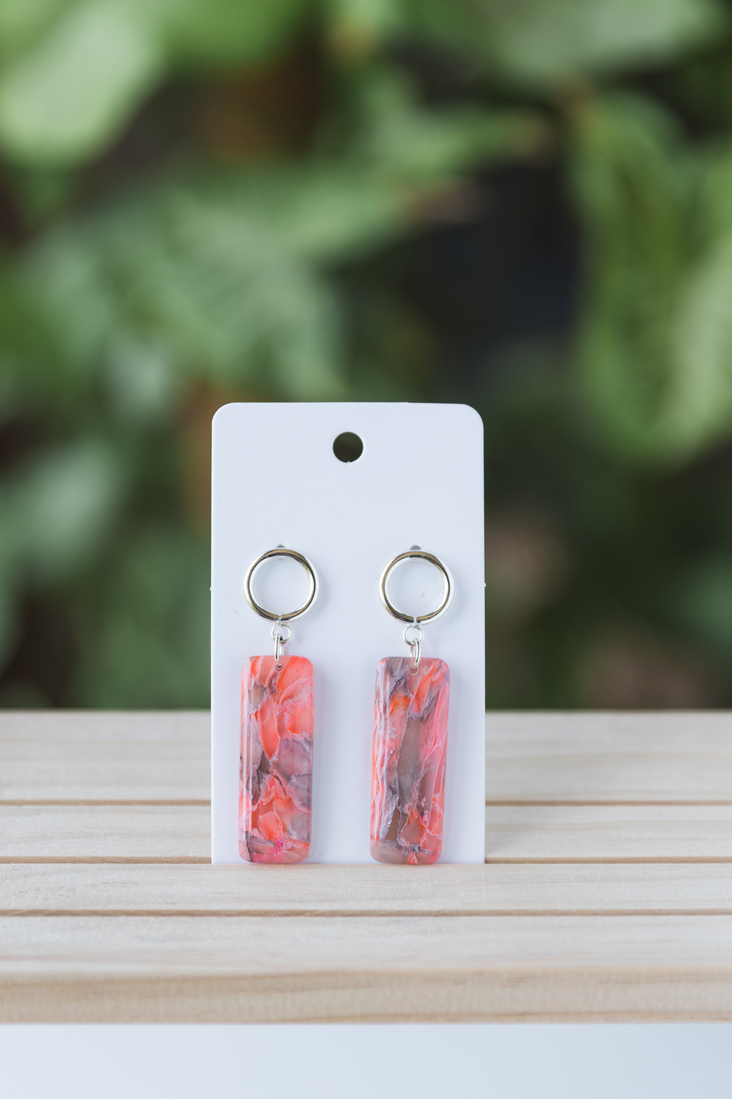 Pink and grey faux stone dangle earrings