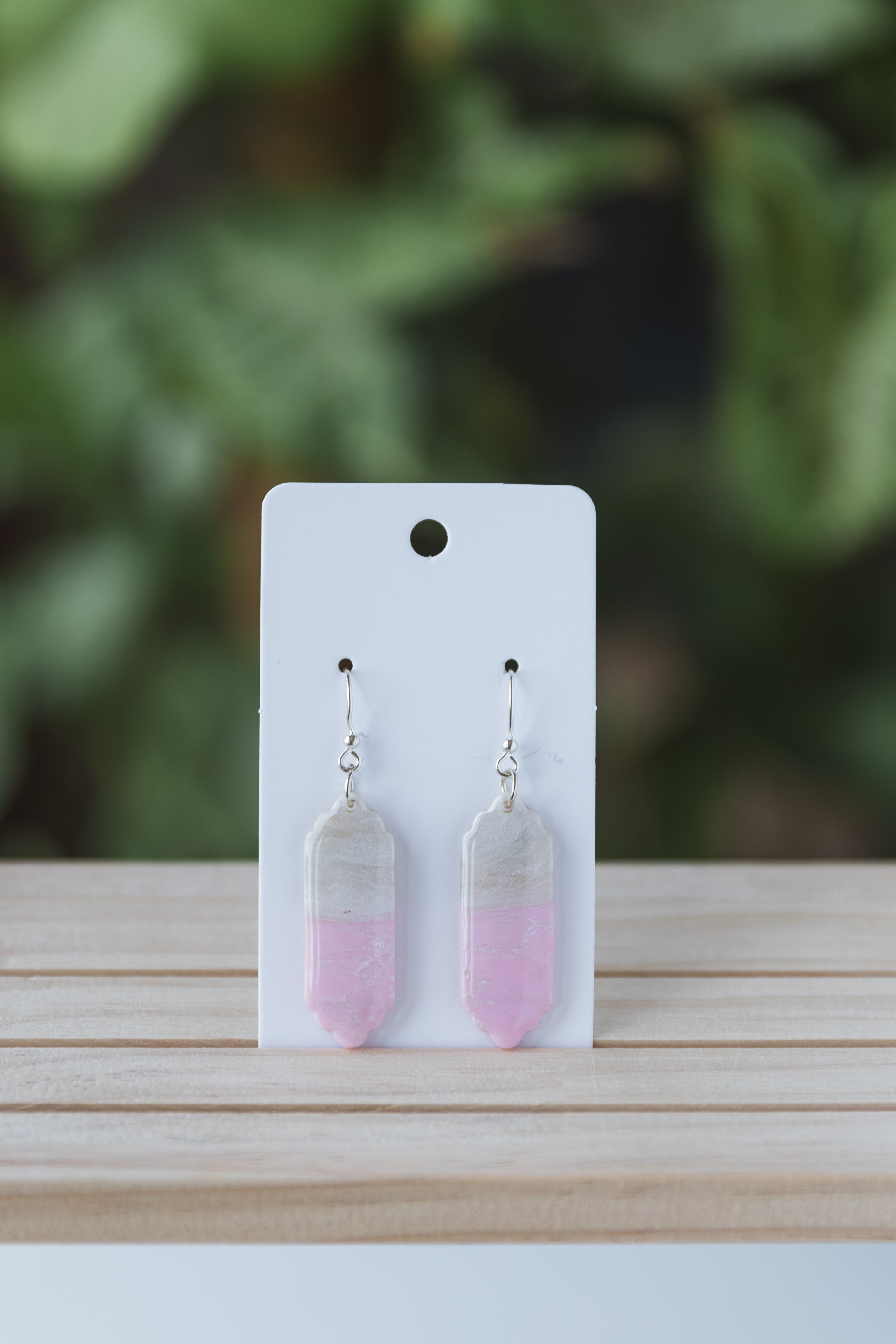 White and pink faux stone dangle earrings