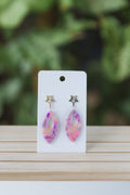 Silver stud with pink and purple dangle earrings
