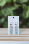 Silver round stud with blue and pearl dangle earrings