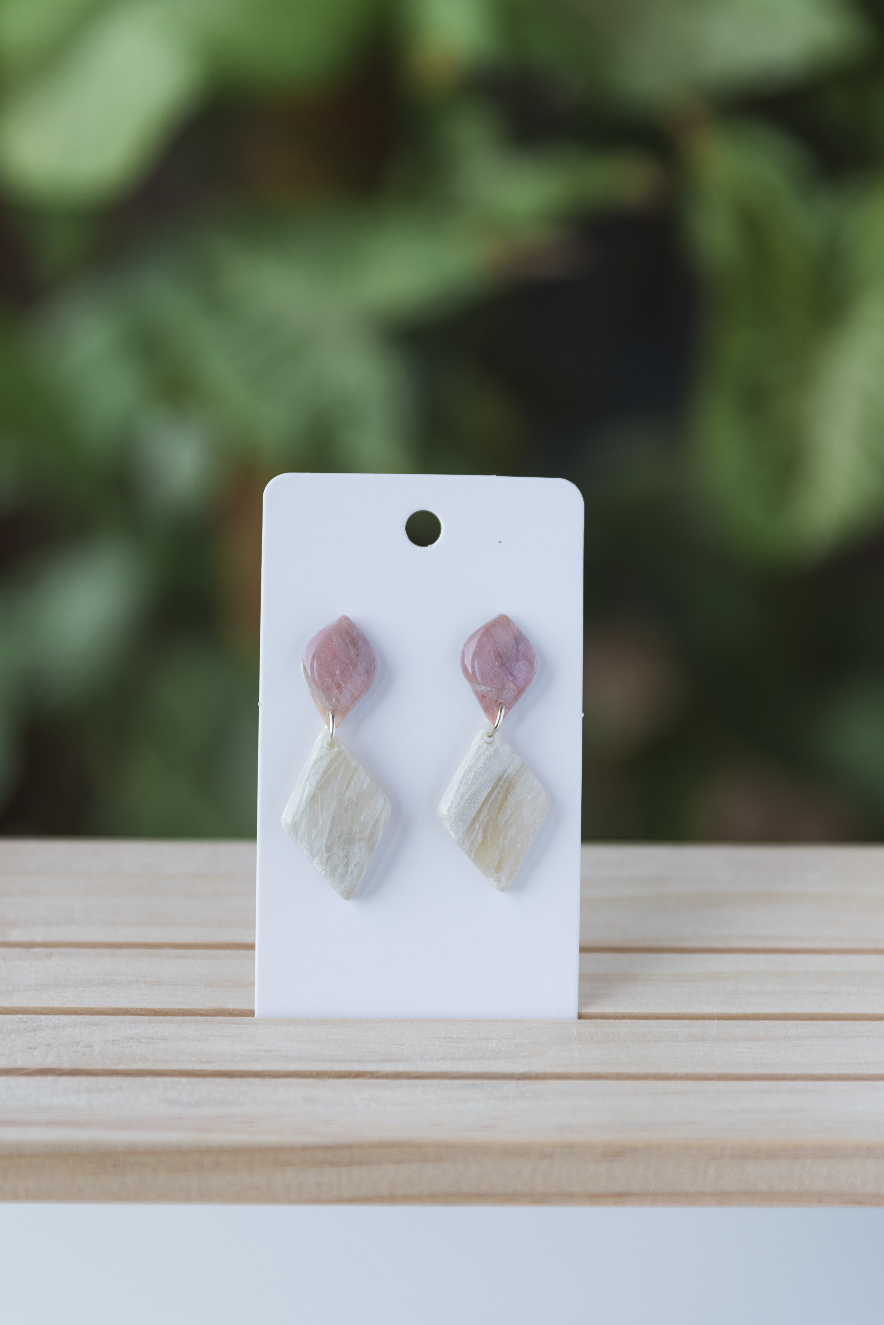 Pink & white dangle earrings