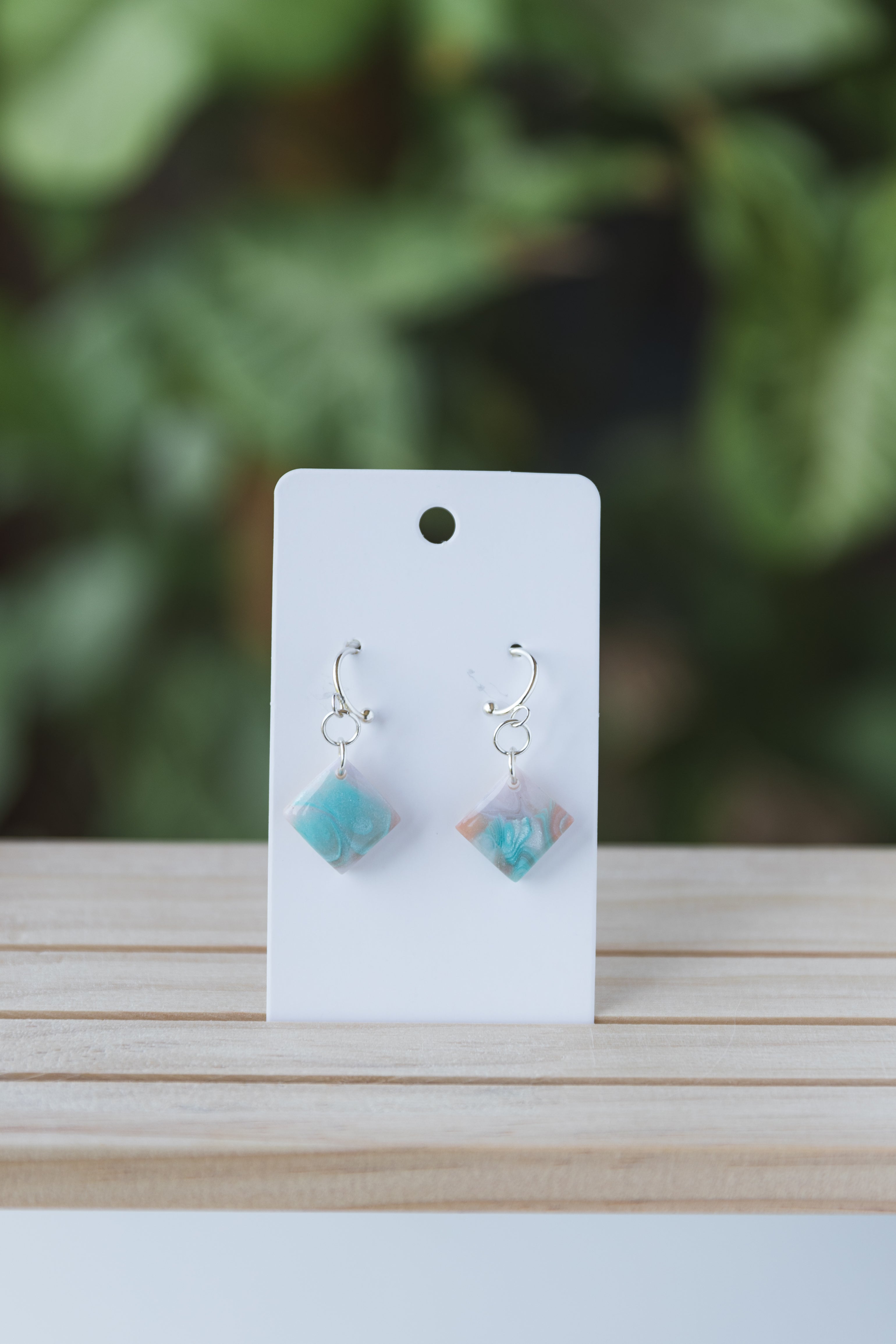 Blue faux stone dangle earrings