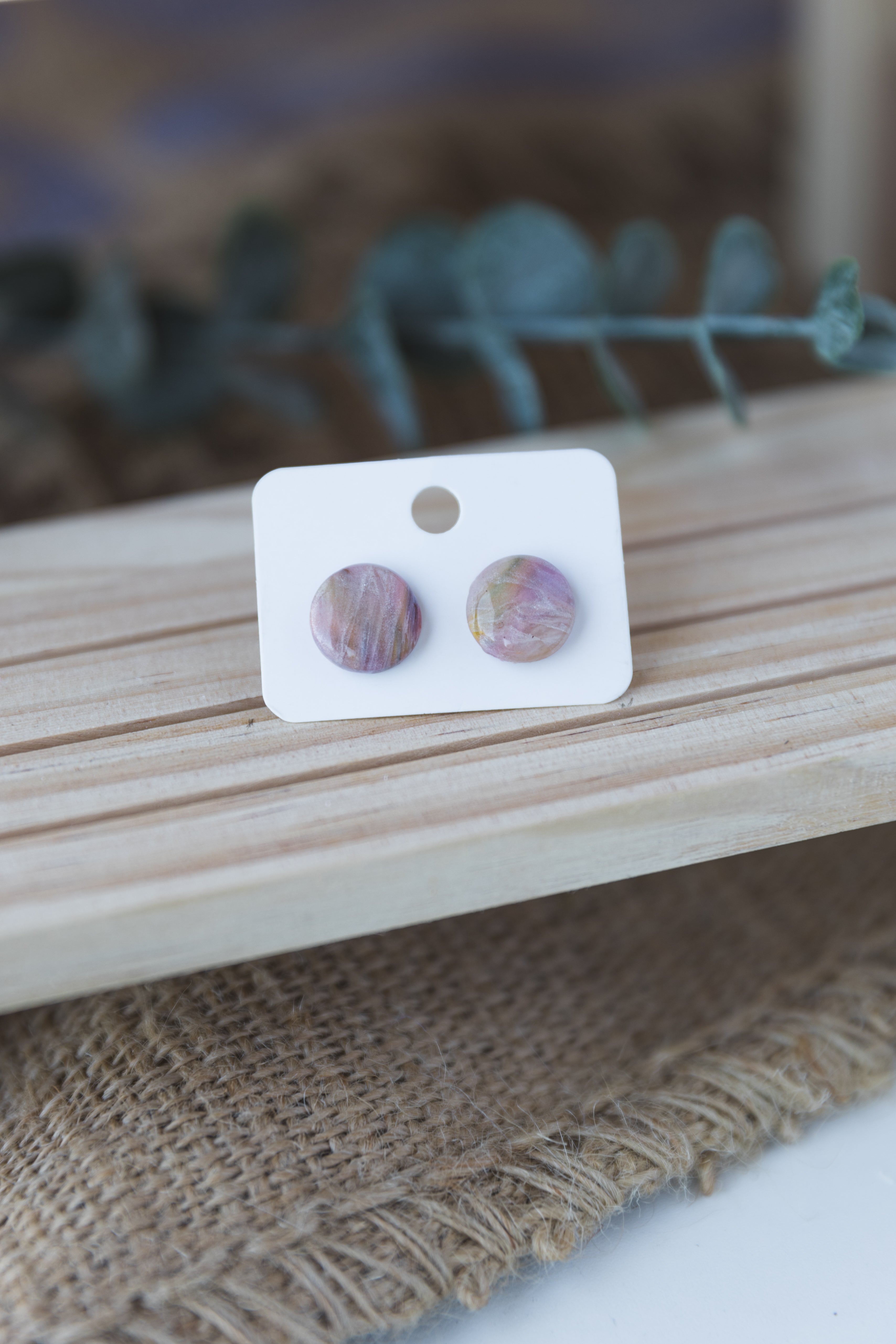 Light pink & yellow faux stone stud