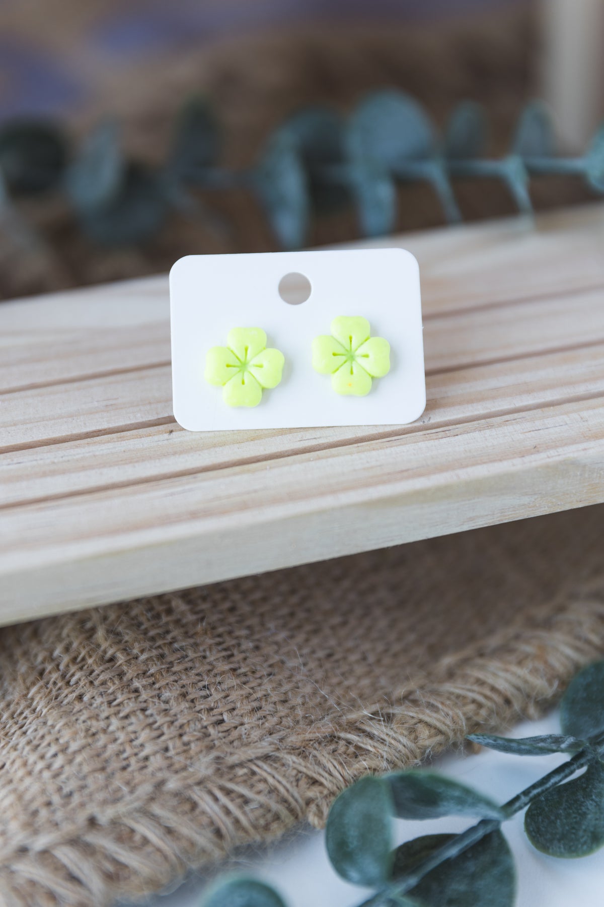 Fluorescent yellow stud earrings