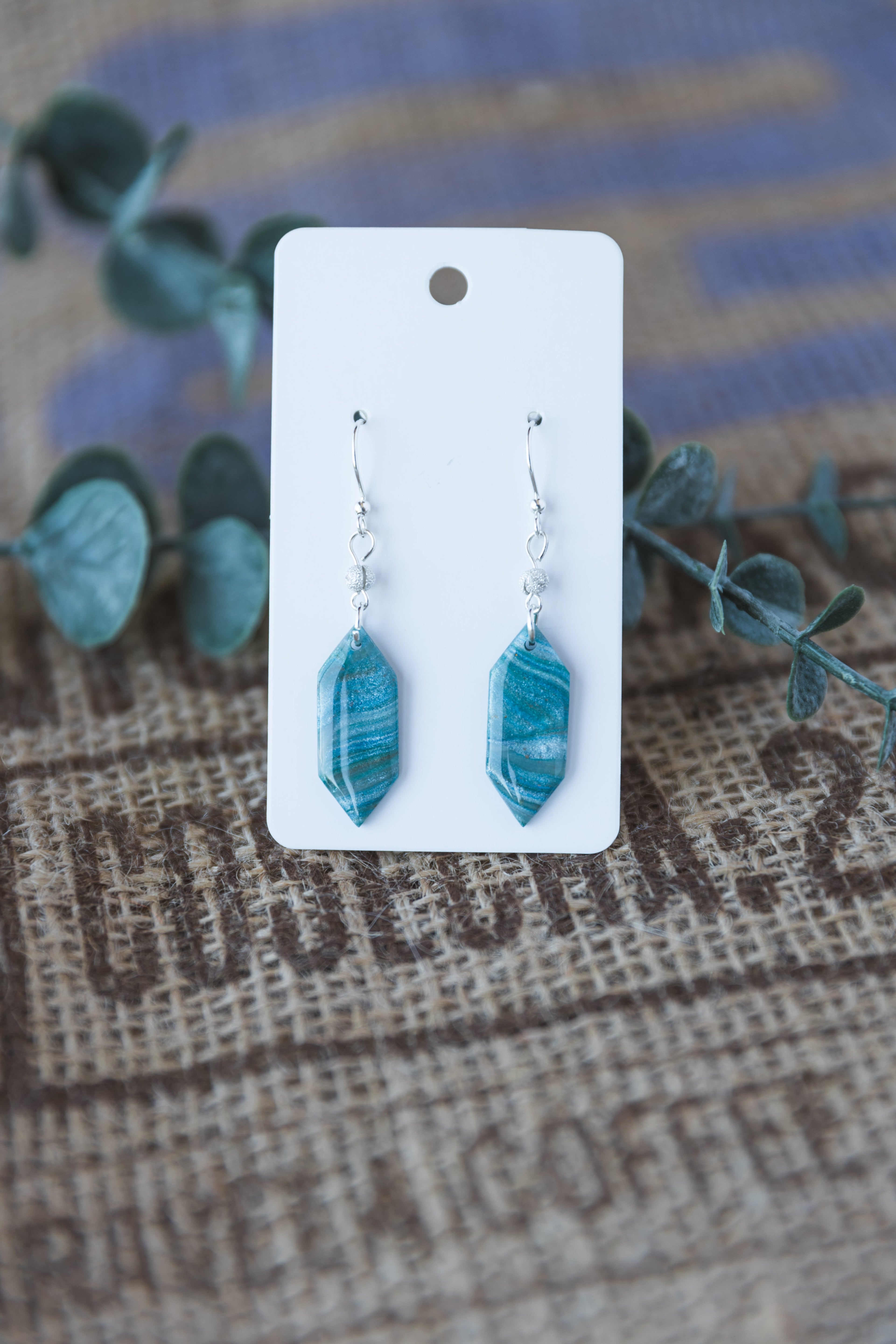 Blue faux stone dangle earrings