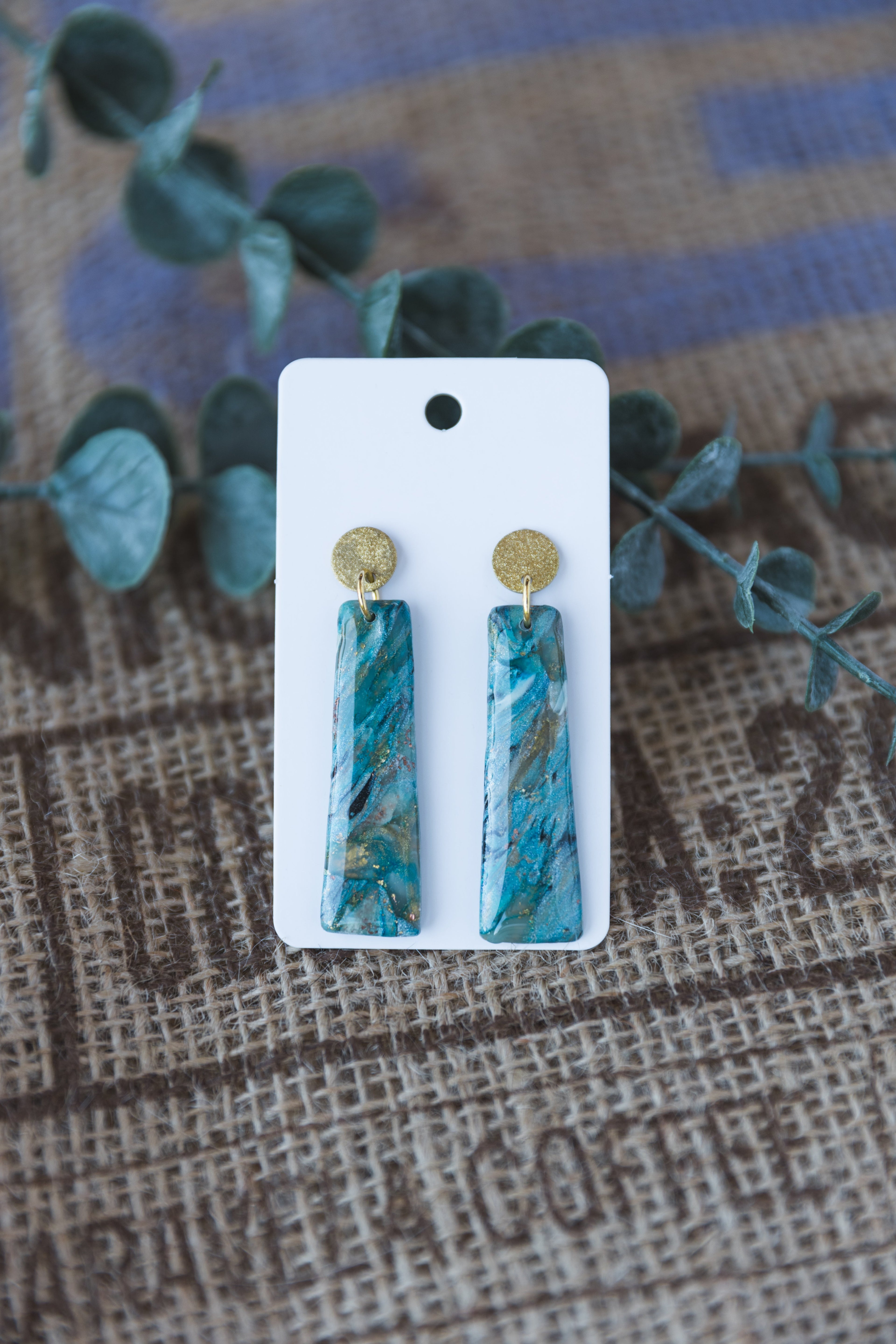 Blue, black and grey translucent dangle earrings