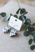 Small black & white chequered hoop earrings