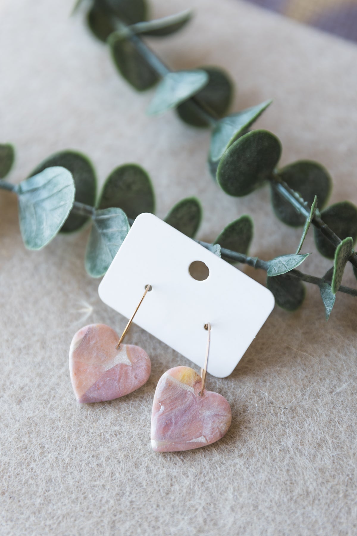 Small heart pastel pink & pearl hoop earrings