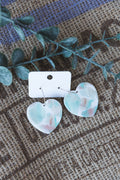 White & blue big heart hoop earrings